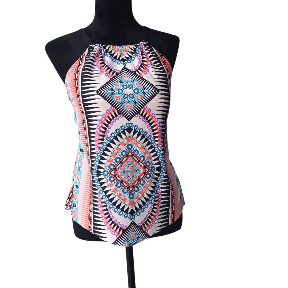 Gibson Latimer Geometric Tribal‎ Halter Tankini Swim Top Multicolor 34DD